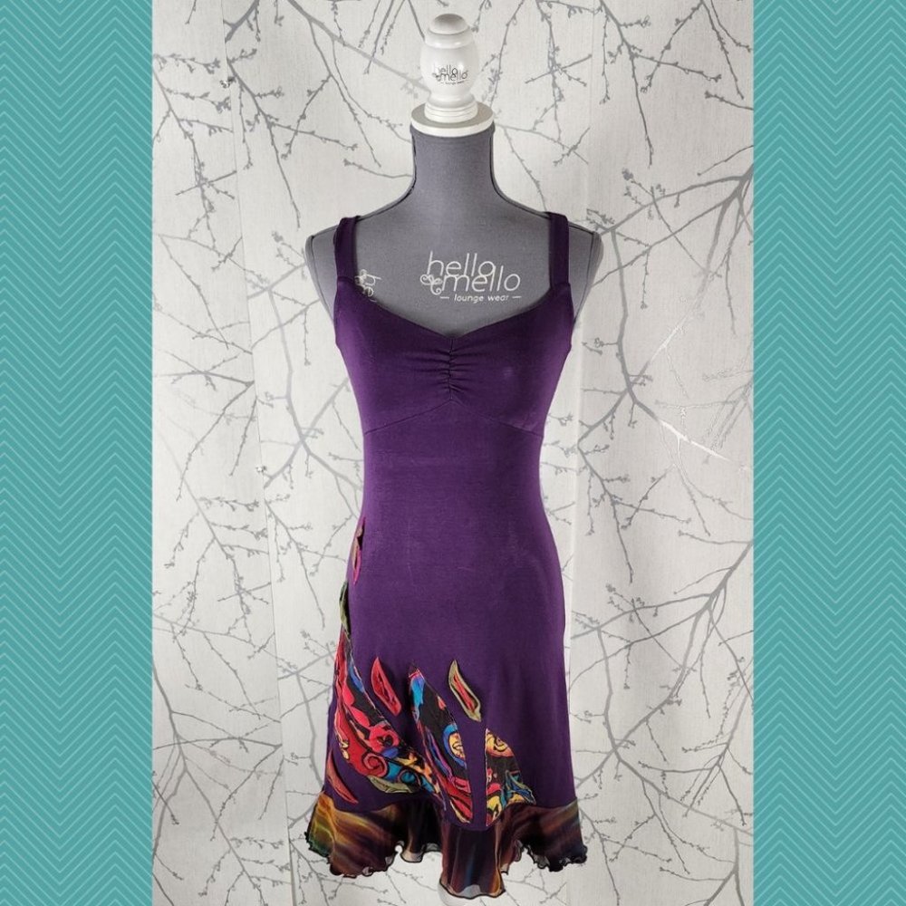 Katrin Leblond Purple Colorful Applique Babydoll Peplum Midi Dress Fairy Y2K